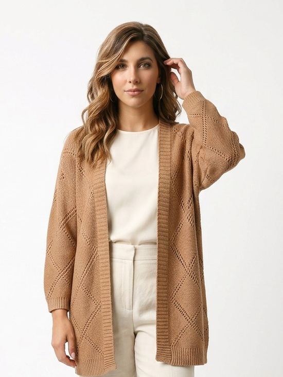 Sonoma Sweaters - Sonoma Women's Beige Pointelle Duster Cardigan Sweater Size L
